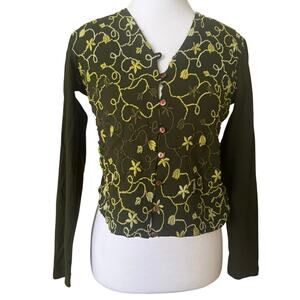 Morgan De Toi Embroidered Cardigan Top Floral Vine Y2K Fairy Grunge S M